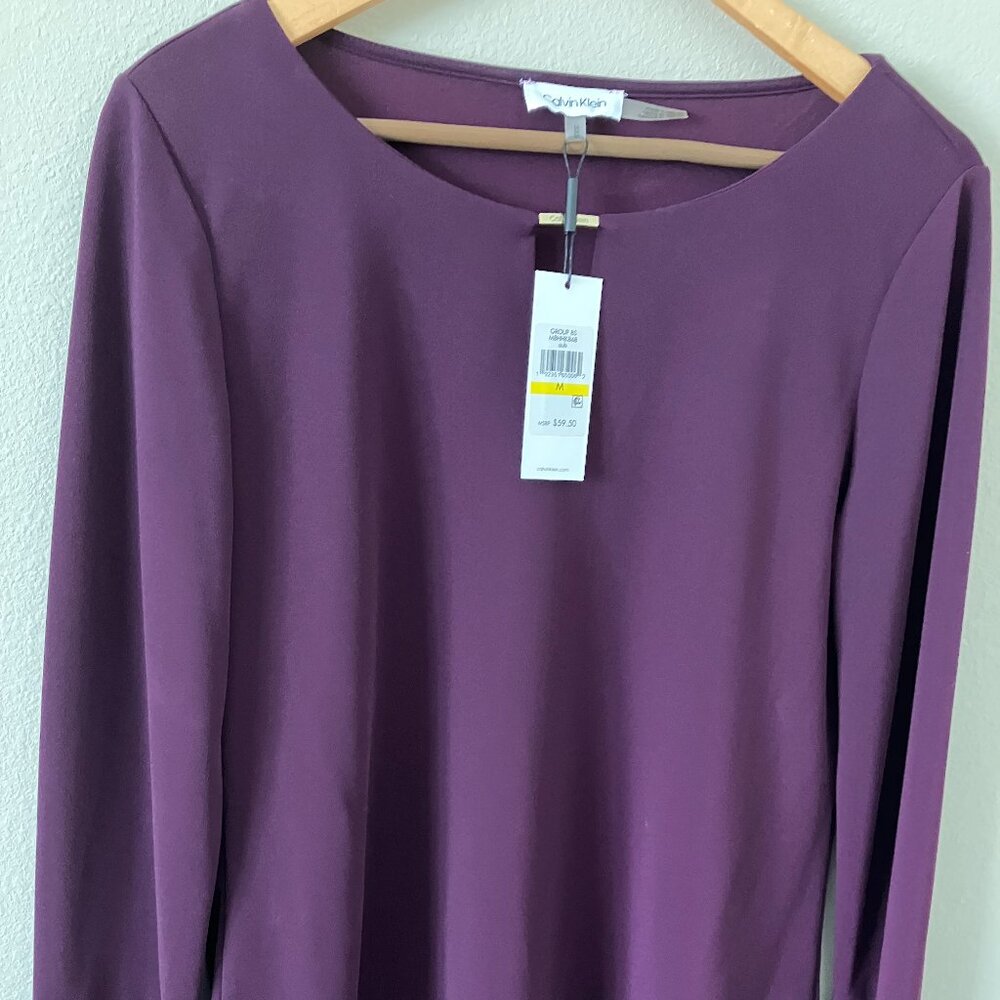 NWT Calvin Klein Medium Aubergine / Plum Long Sleeve Blouse